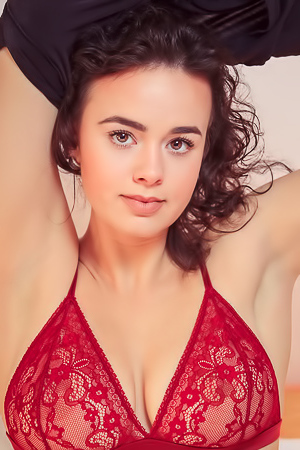 Arcadia Strips Down To Her Red Lingerie