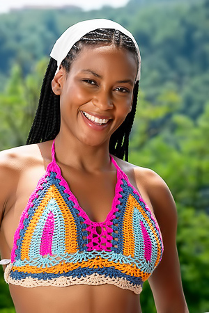 Samantha Cruuz Untying Her Crocheted Bikini Top To Bare Her Gorgeous Breasts To The Sun's Kiss