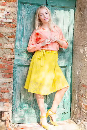 Bella Spark Unveils Herself Playful In Villa Sunlight Teasing With Skirt Lifted High